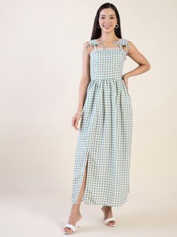 AAYU - Women Green Gingham Check A-Line Dress with Tie-Up Shoulder Straps
