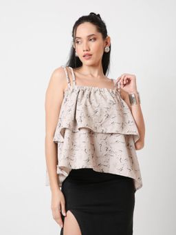 BLNK - Women Black PRINTED PATTERN DOUBLE STRAP LAYERED TOP