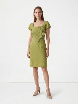 Cover Story - Women Green Lison Lime Linen Dress