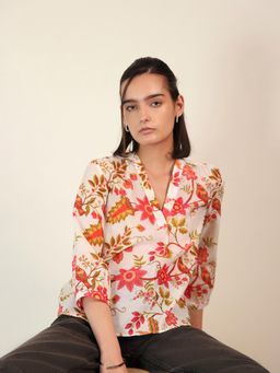 FABLE STREET - Floral Casual Top - White
