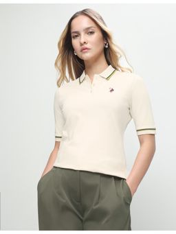 U.S. POLO ASSN. - Women Beige Casual Regular Fit Polo T-shirt