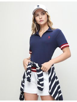 U.S. POLO ASSN. - Women Blue Casual Relaxed Fit Polo T-shirt