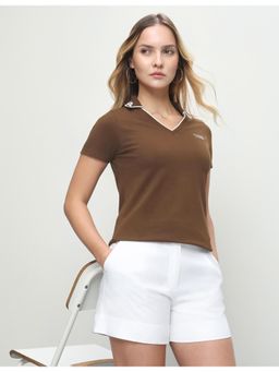 U.S. POLO ASSN. - Women Brown Casual Regular Fit Polo T-shirt