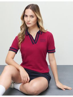 U.S. POLO ASSN. - Women Red Casual Regular Fit Polo T-shirt