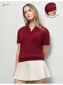 U.S. POLO ASSN. - Women Red Casual Relaxed Fit Polo T-shirt