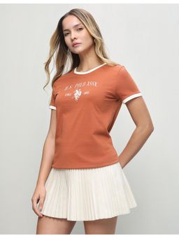 U.S. POLO ASSN. - Women Brown Casual Regular Fit T-shirt