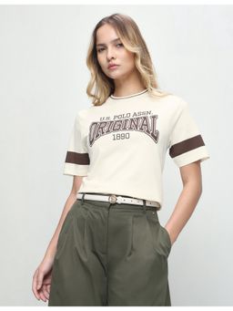 U.S. POLO ASSN. - Women Beige Casual Boxy Fit T-shirt