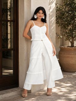 Virgio - Solid Cotton Straight White Trousers For Women