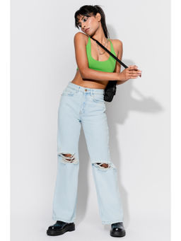 FREAKINS - Light Blue Distressed Wide Jeans