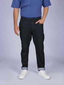 Wrangler - Men Black Cotton Blend Solid Comfortable Fit Jeans