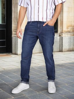 Wrangler - Men Blue Cotton Blend Solid Comfortable Fit Jeans