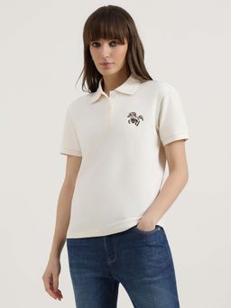 United Colors of Benetton - Regular Fit Polo Neck Solid T-shirt - Cream