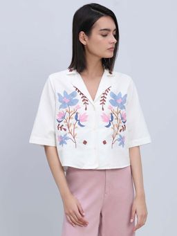 VERO MODA - Floral Embroidered Short Sleeves Shirt
