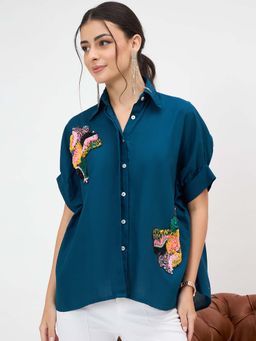 Uptownie - Pure Cotton Embroidered Oversized Shirt