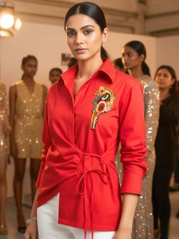Uptownie - Pure Cotton Embellished Wrap Shirt