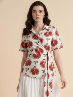 Uptownie - Pure Cotton Wrap Front Printed Shirt
