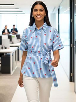 Uptownie - Pure Cotton Striped Tie-Up Shirt