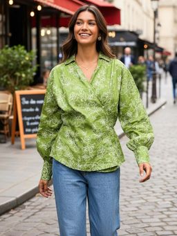 Uptownie - Pure Cotton Floral Printed Wrap Shirt