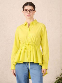 Uptownie - Pure Cotton Ruffled Hem Shirt - Yellow