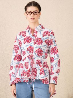 Uptownie - Pure Cotton Floral Printed Peplum Shirt