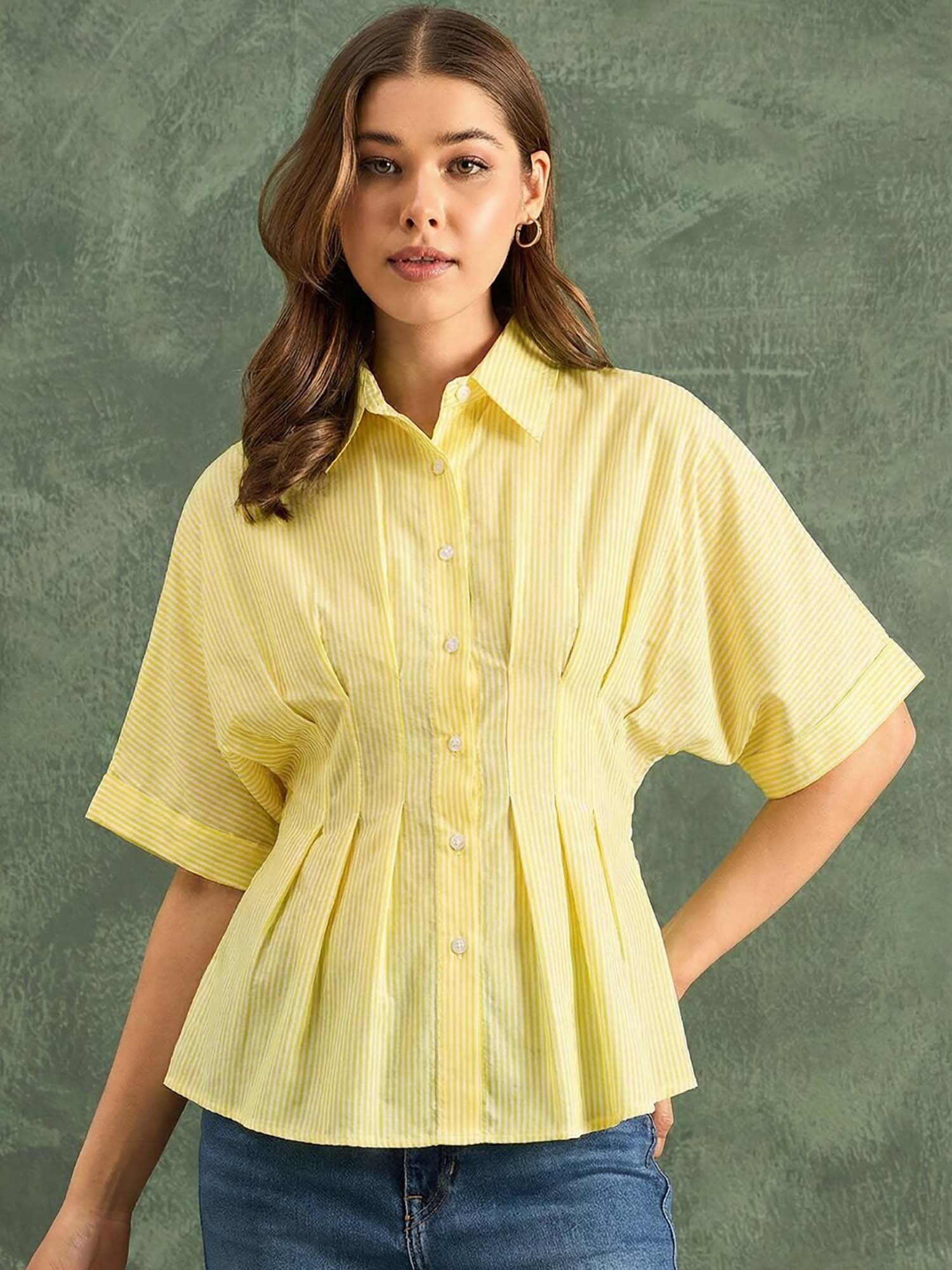 uptownie Pure Cotton Pleated Waist Shirt - Yellow-picture-21
