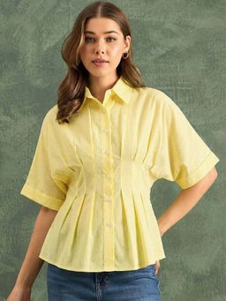 Uptownie - Pure Cotton Pleated Waist Shirt - Yellow