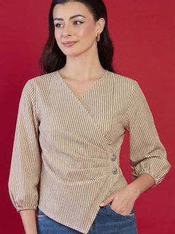 Uptownie - Pure Cotton Wrap Style Cropped Shirt