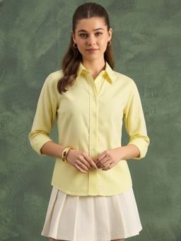 Uptownie - Pure Cotton Button-Down Shirt With Curved Hem