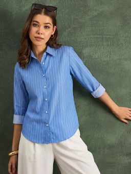 Uptownie - Pure Linen Striped Button-Down Shirt