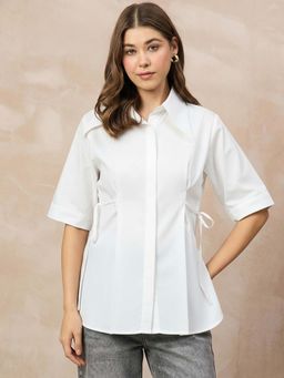 Uptownie - Pure Cotton Tie-Up Waist Shirt - White