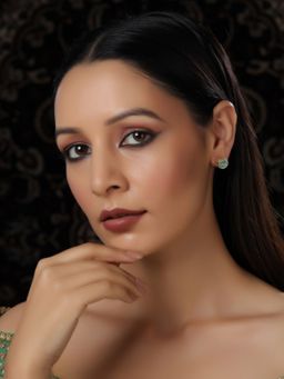 Ruby Raang Studio - Green Round Diamond And Stone Studs