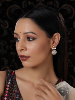 Ruby Raang Studio - Kundan And Diamond With Pink Stones Dangler Earrings