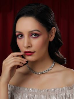 Ruby Raang Studio - Dual Tone Gold And Silver Choker With American Diamonds And Kundan