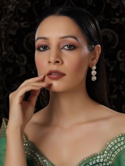 Ruby Raang Studio - Uncut 3 Tier Kundan Dangler Earrings