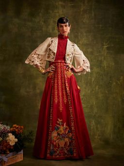 CHANDRIMA - Red Panelled Lehenga