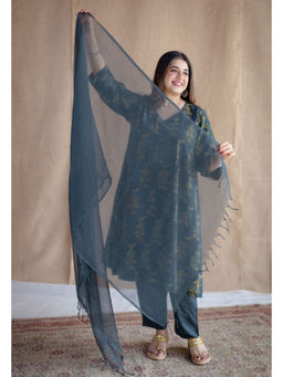 The Indian Ethnic Co. - Teal Solid Kota Doria Cotton Dupatta