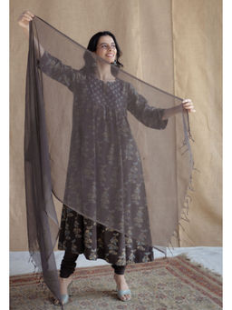 The Indian Ethnic Co. - Charcoal Solid Kota Doria Cotton Dupatta