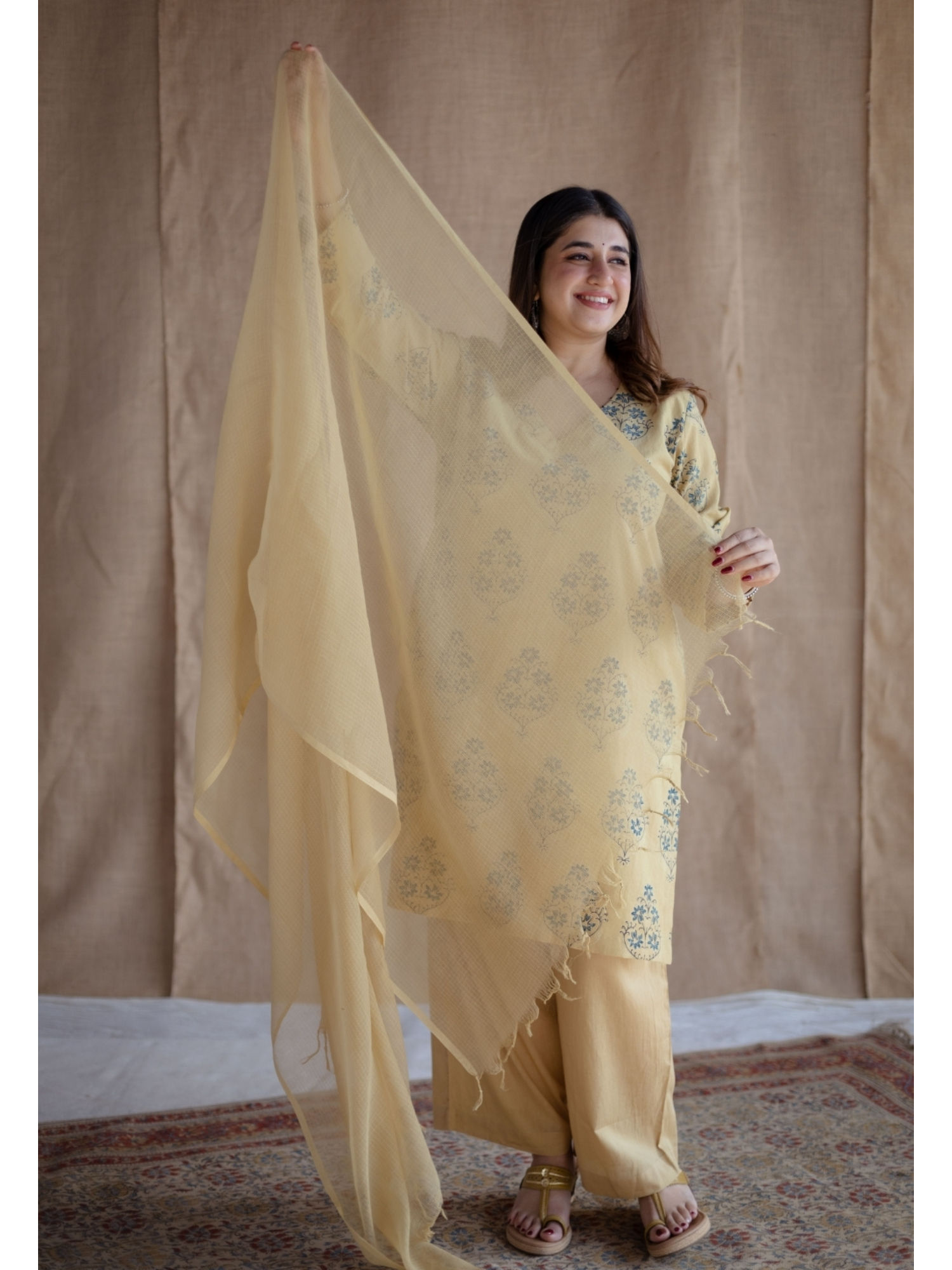 Dull Yellow Solid Kota Doria Cotton Dupatta-picture-32