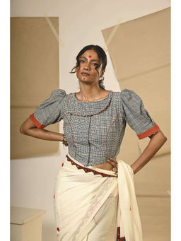 PRATHAA - Grey Checks Print Diana Blouse