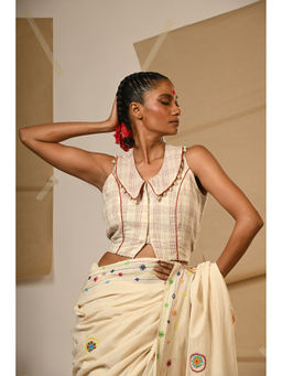 PRATHAA - Off White V-Neck Zoya Blouse