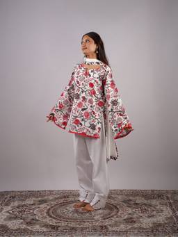 NISHORAMA - Parishad Women White Cotton Kurti with Pant and Dupatta