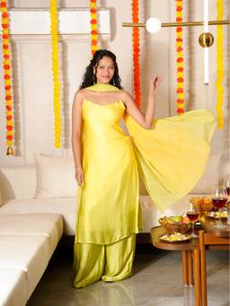 NISHORAMA - Aya Women Yellow Silk Blend Kurta with Palazzo and Dupatta