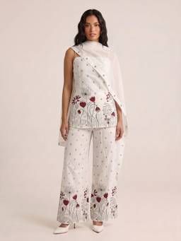 NISHORAMA - Fiya Women White Cotton Kurti with Palazzo and Dupatta