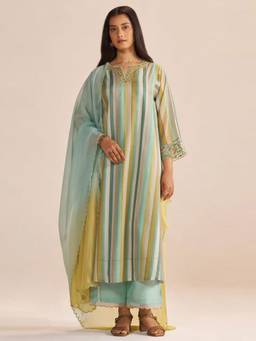 Ganga Fashions - Multicolor Semi Festive Kurta with Palazzo and Dupatta
