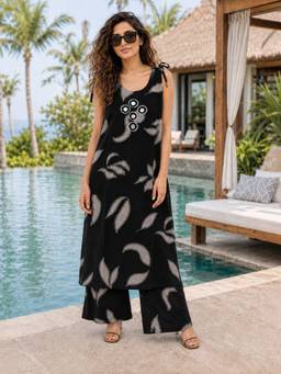 BERRYLICIOUS - Black Women Rayon Ethnic Motif Printed Mirror Kurta with Palazzo