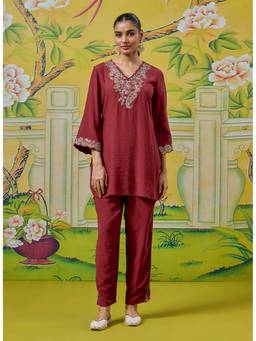 Lakshita - Meher Matt Red Embroidered Co-Ord Set