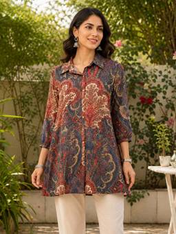 Nayam by lakshita - Women Blue Viscose Rayon Printed Tunic