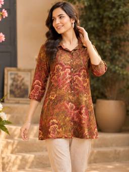 Nayam by lakshita - Women Olive Viscose Rayon Printed Tunic