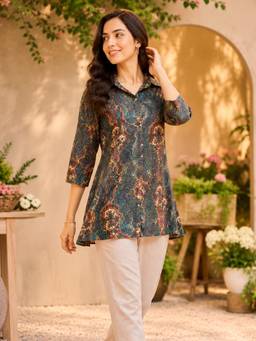 Nayam by lakshita - Women Teal Viscose Rayon Printed Tunic
