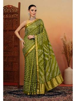 KISHORI - Olive Womens Bandhani Zari Weaving Silk Saree